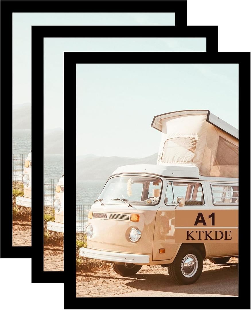 KTKDE A1 Black Modern Picture or Poster Frame 3 Pack,23.4x33 Poster Frame Black Woodgrain, Vertical & Horizontal Wall Hanging Large Picture Frame for Photos, Posters & Art Prints