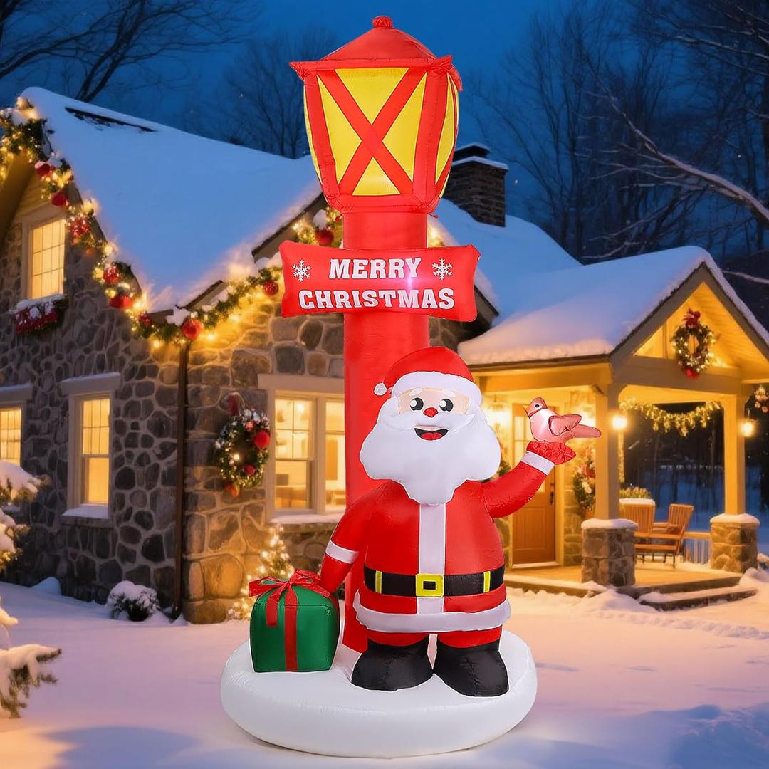 ZaaYee 8FT Christmas Inflatable Yard Decoration, Giant Blow Up Lighthouse with Santa and Redbird with Built-in LED Lights for Front Door Lawn Garden Holiday Display Indoor Outdoor Decor