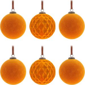 6Pcs Large Velvet Christmas Ball Ornaments 4" Copper Orange Flocked Ornaments Set for Christmas Tree with 10Pcs Velvet Bows Shatterproof Xmas Hanging Decorations for Home Fall Tankgiving Holiday Dcor