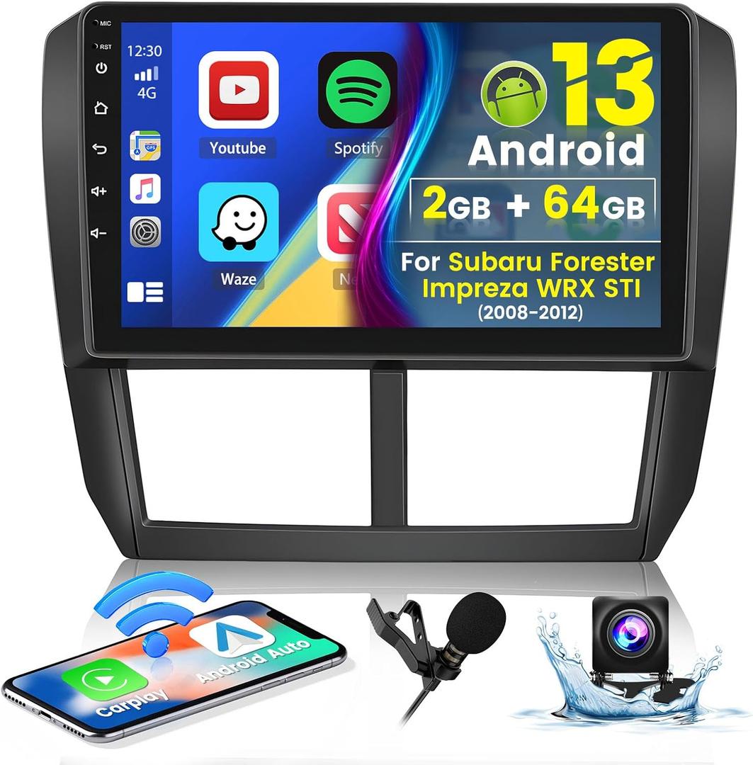 Roinvou [2G+64G] for Subaru Forester Impreza WRX STI 2008 2009 2010 2011 2012 Car Radio with Wireless Carplay/Android Auto, 9 Inch Android 13 IPS Touch Screen Car Stereo, Bluetooth, GPS, WiFi, HiFi