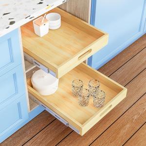 Pull Out Cabinet Organizer, 1PC 15 W x 21 D Soft Close Slide Out Wood Drawer Storage Shelves for Kitchen, Base Cabinet Organization for Pantry, Finished, Heavy-Duty, Bottom Assembly