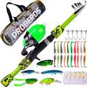 PROBEROS Kids Fishing Pole - Portable Telescopic Fishing Rod and Reel Combo Kit - Spincast Fishing Reel Casting Rods with Lures Lines Tackle Box and Bag for Boys Girls Youth Fishing (1.8M/5.9Ft, Green)