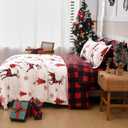 Christmas Comforter Set Queen Size 7 Pieces, Red Reindeer Snowflake Bed in A Bag, Reversible Red and Black Check Comforter with Sheet Set, Soft Polyester Bedding Set