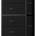 Sweetcrispy Tall Fabric Dresser for Bedroom, 6 Drawer Skinny Chest of Drawers, Narrow Storage Tower with Wood Top and Metal Frame, Vertical Nightstand for Closet, Bedroom Organization Furniture, Black