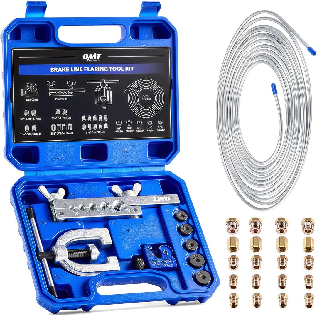 Orion Motor Tech 3/16 in Brake Line Kit, Brake Line Flaring Tool Kit with 25 ft Brake Line, 16 Fittings & 4 Unions, Double & Single Flaring Tool Kit for Most Hydraulic Braking Fuel Systems