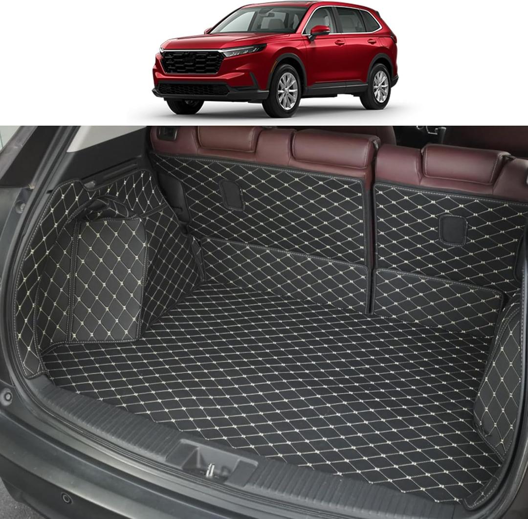 Cargo Liner & Backrest Mat Fit for 2020-2024 2025 Lincoln Corsair: All Weather Pu Leather Rear Full wrap-Around Trunk Mat Protector Waterproof Cargo Liner for 2025 Corsair Accessories (Black with Golden Stitching)