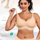 HORISUN Wireless T Shirt Bra Seamless Push Up Bralette Full Coverage V Neck Comfortable Bras for Women (3X-Large, New Nude)