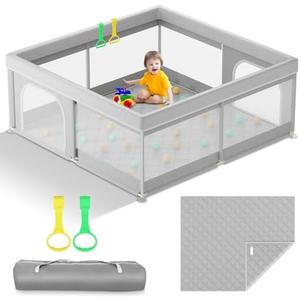 Omzer Baby Playpen with Mat 50x50inch: Large Playpen for Babies and Toddlers Indoor Safety Play Pen with Soft Breathable Mesh - All-Wrapped Sponge Sturdy Play Yard with Stable Magic Sticker