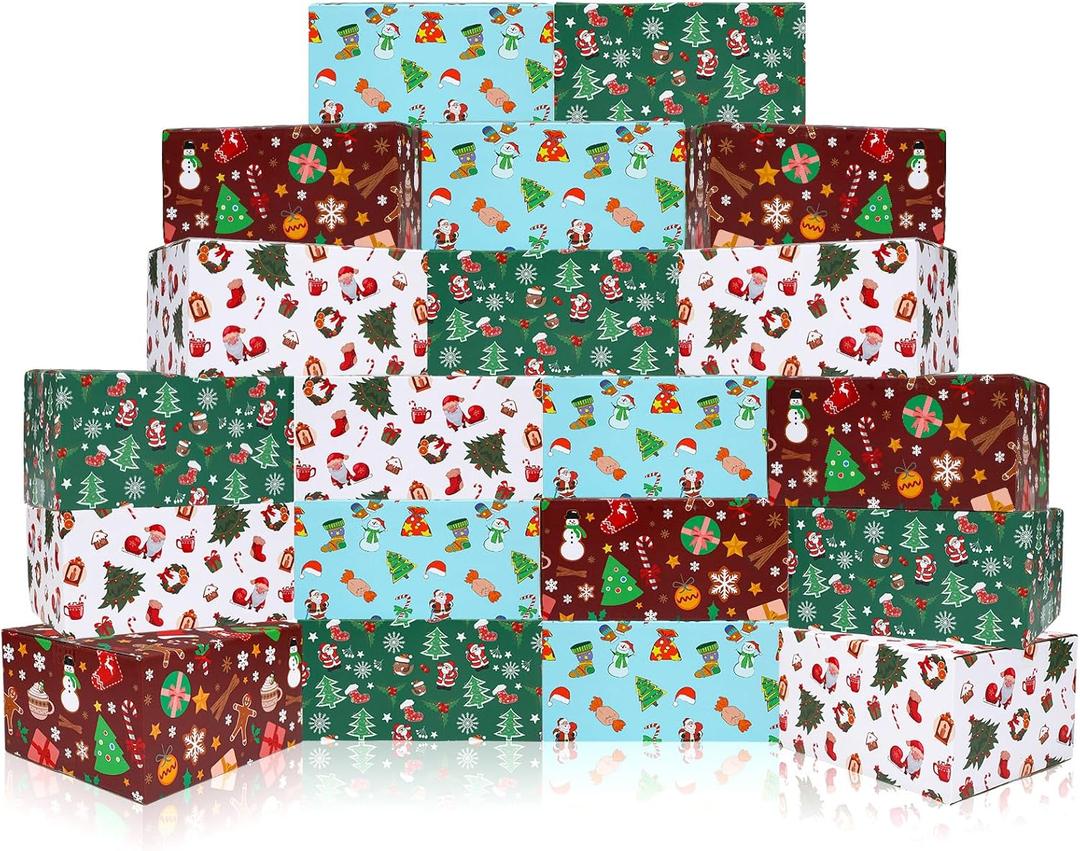 Cholemy 20 Pack Christmas Shipping Boxes Xmas Gift Boxes Decorative 4 Designs Empty Recyclable Cardboard Xmas Mix Pattern Christmas Box for Wrapping Holiday Present Small Business(8 x 6 x 4 In)