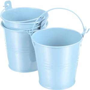 PATIKIL 3" Height Mini Metal Bucket, 3 Pack Colorful Metal Succulents Pot Party Decorative Pails with Handles for Small Succulents, Light Blue