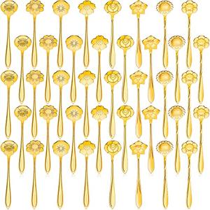 Eboot 34 Pcs Gold Flower Teaspoon Stainless Steel Tea Party Spoons Mini Cute Teaspoon for Stirring Coffee Sugar Drink Demitasse Kitchen Café Bar Tableware Party Favors Decorations