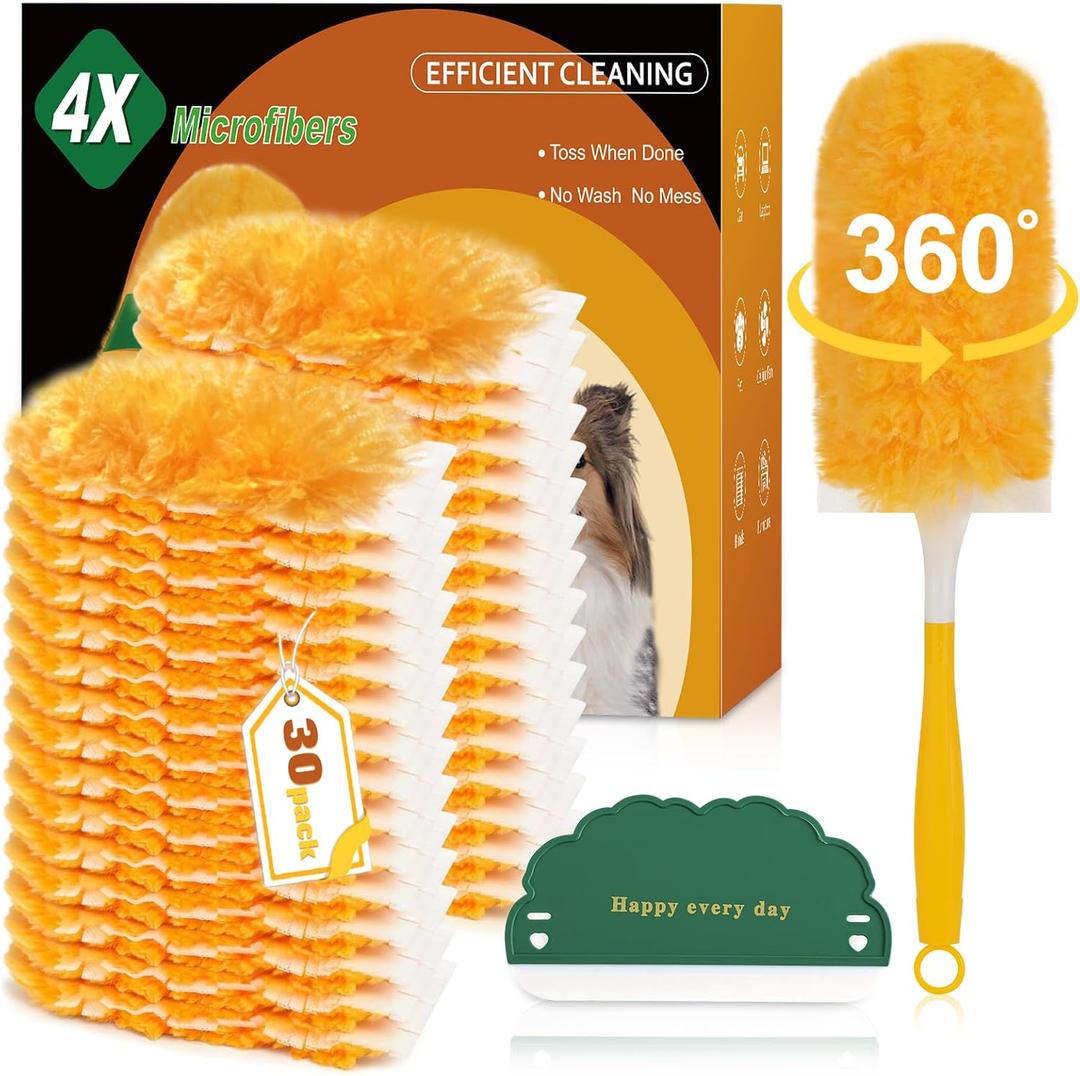 360 Heavy Duty Duster Refills for Swiffer Duster,4X Faster Electrostatic Deep Cleaning, Dusters for Cleaning Pet Hair, Blinds & Car Vents,Lasts 2+ Months, Eco-Friendly & Gift-Ready(30 Pack+1 Handle)