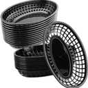50 Pack Oval Fast Food Baskets, Reusable Black Bread Basket, Plastic Deli Chip Baskets, 8.9"L x 5.3"W Food Service Tray Holder for Burgers, Fries, Snacks, Sandwiches, Burgers, Nachos, Picnic
