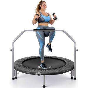 SereneLife 40" Foldable Mini Trampoline for Adults - Compact Fitness Rebounder with Adjustable Foam Handle, Exercise Trampoline with Max Load 330lbs, Indoor/Garden Whole-Body Workout