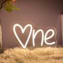 One Neon Sign for First Birthday, LED Neon Lights One Table Number Neon Light Lamp for Home Birthday Party Decor Photo Prop Christmas Gift, 11.81" x 7.24", Warm White (O-Heart-Shaped)