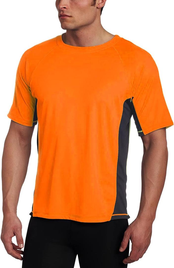 Kanu Surf Mens Swim Shirt with Short Sleeves  UPF 50+ Rash Guard with Quick-Dry Fabric (X-Large, Neon Orange/Charcoal)