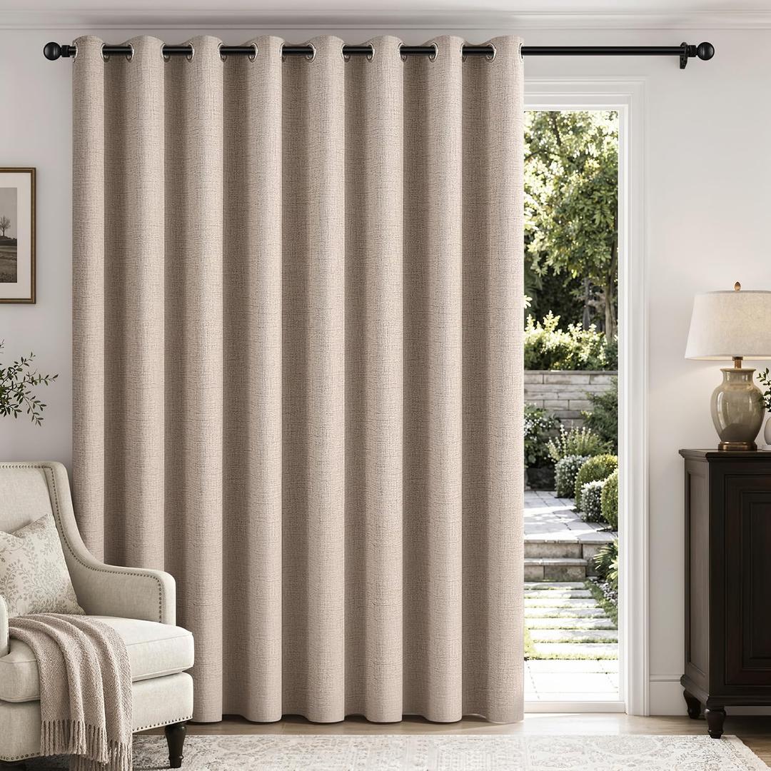 MIULEE Extra Wide 100% Blackout Linen Curtains for Bedroom 100x84 Beige