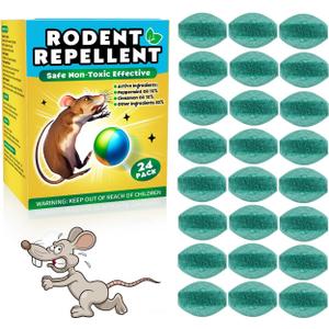 Rodent Repellent, 24Pcs Peppermint Oil Natural Ingredients Mouse Repellent Balls Safe for Kids & Pets Car/RV/Boat/Garage/Shed/Cabin