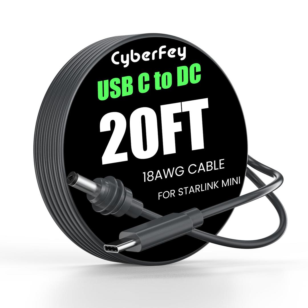 Starlink Mini Cable 20FT - 18AWG Waterproof Starlink Mini USB C Cable, Works with 100W+ PD Source