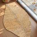 DEXI Jute Door Mat Inside Entryway Braided Woven, 20x32 Front Entrance Doormat Inside Leaf Shaped, Welcome Natural Fiber Entry Mats Farmhouse Home Decor, Beige