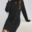HBQ Women's Pullover Sweater Dress Casual Turtleneck Ribbed Long Lantern Sleeve Mini Knit Dresses 2025 Fashion (Black)