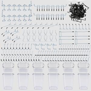 248PCS Pegboard Accessories Organizer Kit,1/8 and 1/4 inch Pegboard Hooks Assortment, Pegboard Bins, Metal Hooks for Hanging Storage (Transparent)
