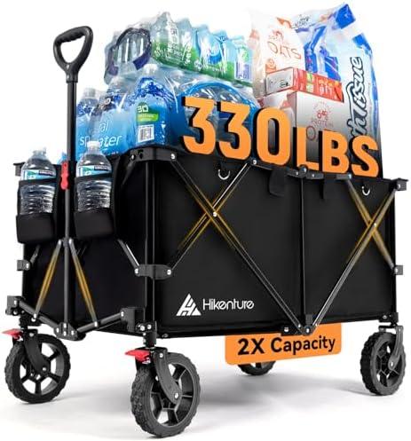 Hikenture Collapsible Wagon - 330LBS Capacity, Extra Large Foldable Wagon with All-Terrain Wheels, Utility Beach Cart for Outdoor Garden