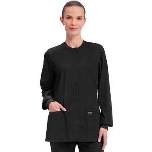 Cherokee Scrub for Women Snap Front Jacket with 3 Pockets, Fade Resistant, 2-Way Stretch, Soft & Durable Fabric (XX-Small, Black)