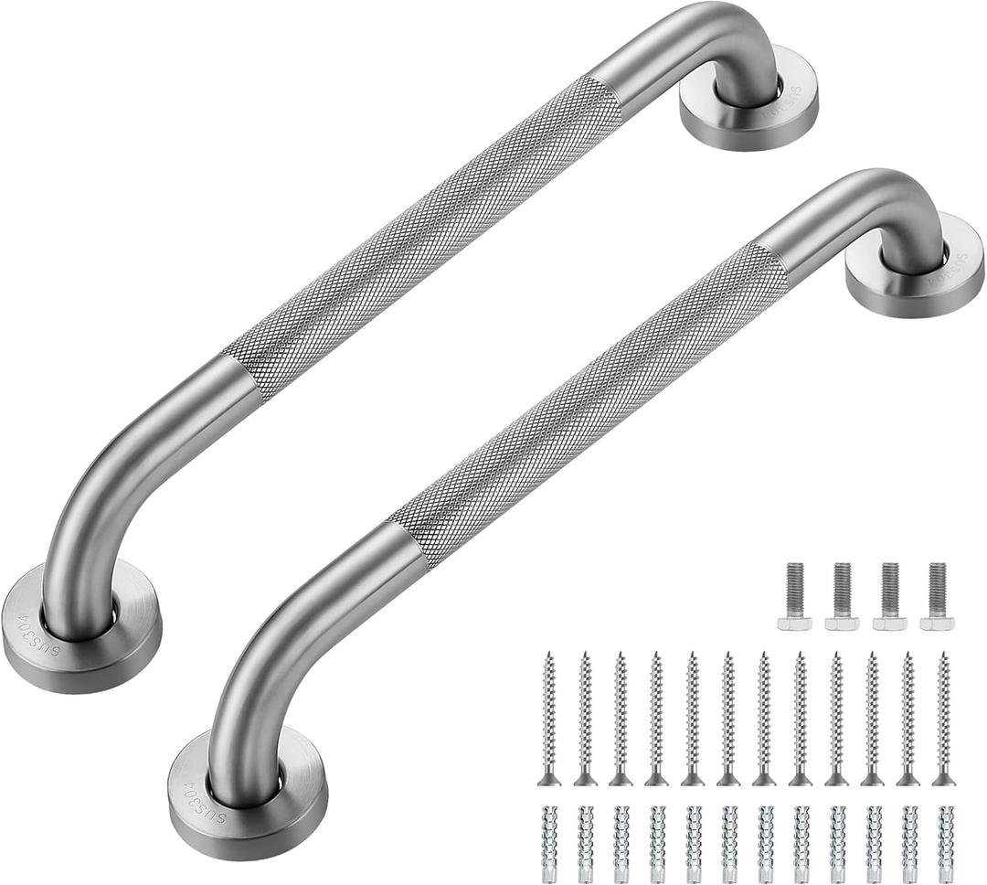 Grab Bars for Shower, 2 Pack 16-Inch Anti Slip Shower Handles for Elderly, Safety Shower Grab Bar, Stainless Steel Handicap Grab Bars for Bathroom,Toilet (Brushed Nickel, 1" Diameter)