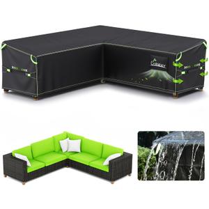 UIRWAY V-Shape Outdoor Sectional Sofa Cover Waterproof with Air Vent, 118" L/118" L x 33.5" D x 31" H, Heavy Duty Patio Furniture Covers, Outdoor Couch Cover with Reflective Strips
