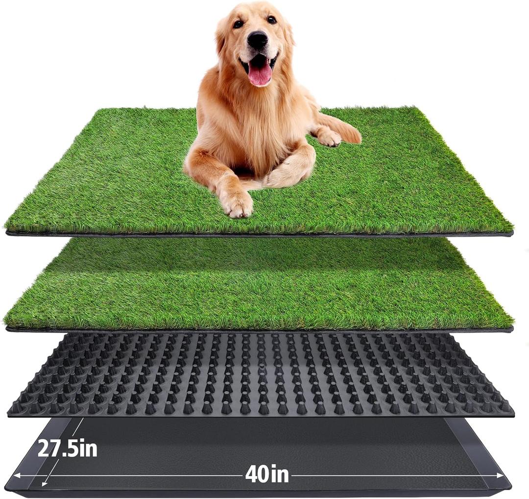 Dog Grass Pad with Tray,40''X27.5''Large Artificial Turf Grass Potty,XL Reusable 3-Layer Dogs Pee Potty Grass Pads, Easy to Clean Portable Dog Litter Box for Indoor/Outdoor Potty Training Toilet