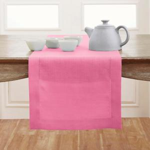 Solino Home Linen Flamingo Pink Hemstitch Table Runner 60 Inches - 100% Pure Linen Small Table Runner 14 x 60 Inch Ideal for Dresser and Coffee Tables - Classic Hemstitch, Summer
