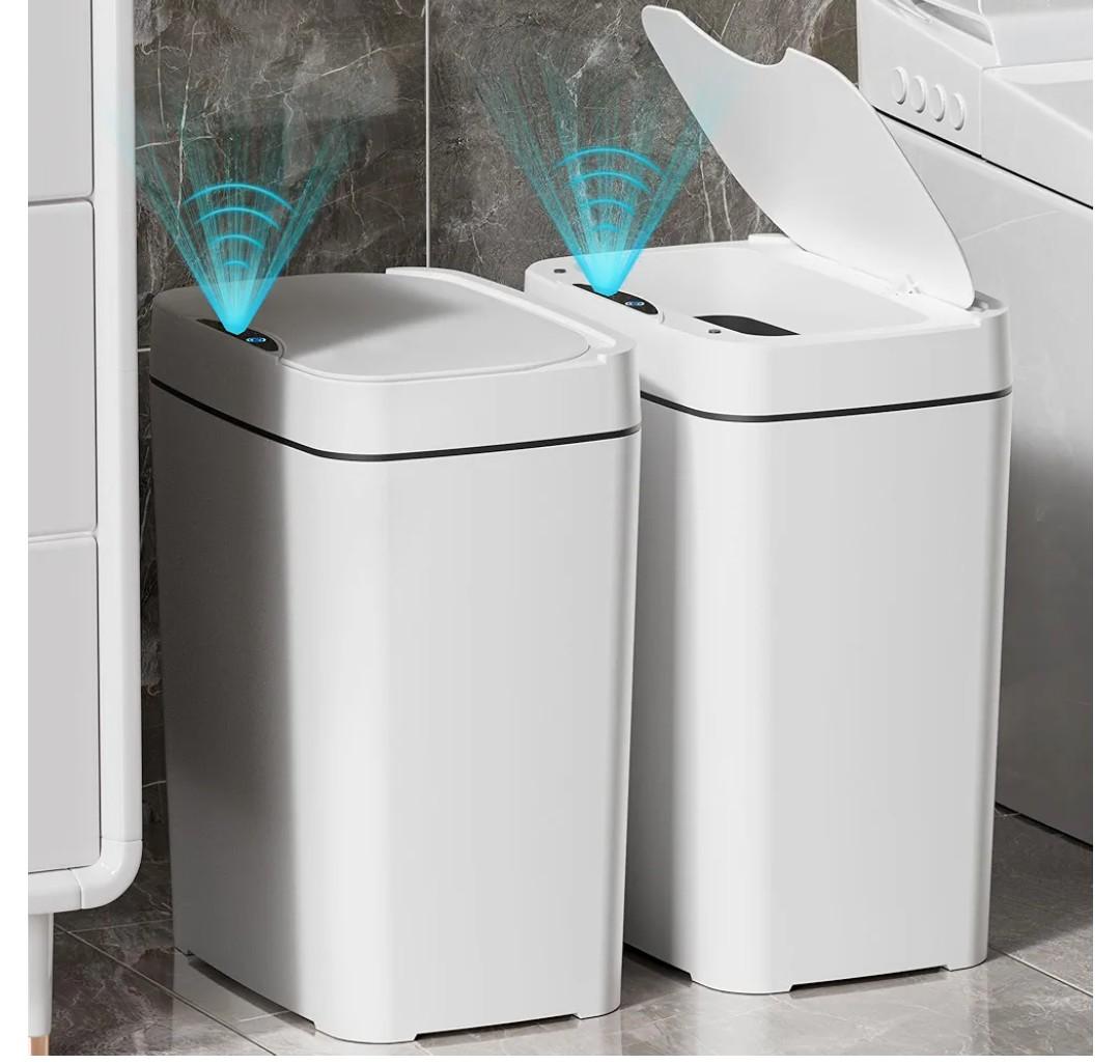 Pack 2.7 Gal Bathroom Trash Can with Lid, Automatic Trash Can Small Smart Garbage Can Touchless, Slim Motion Sensor Waterproof Plastic Trash Bins for Bedroom Office Kitchen Toilet
