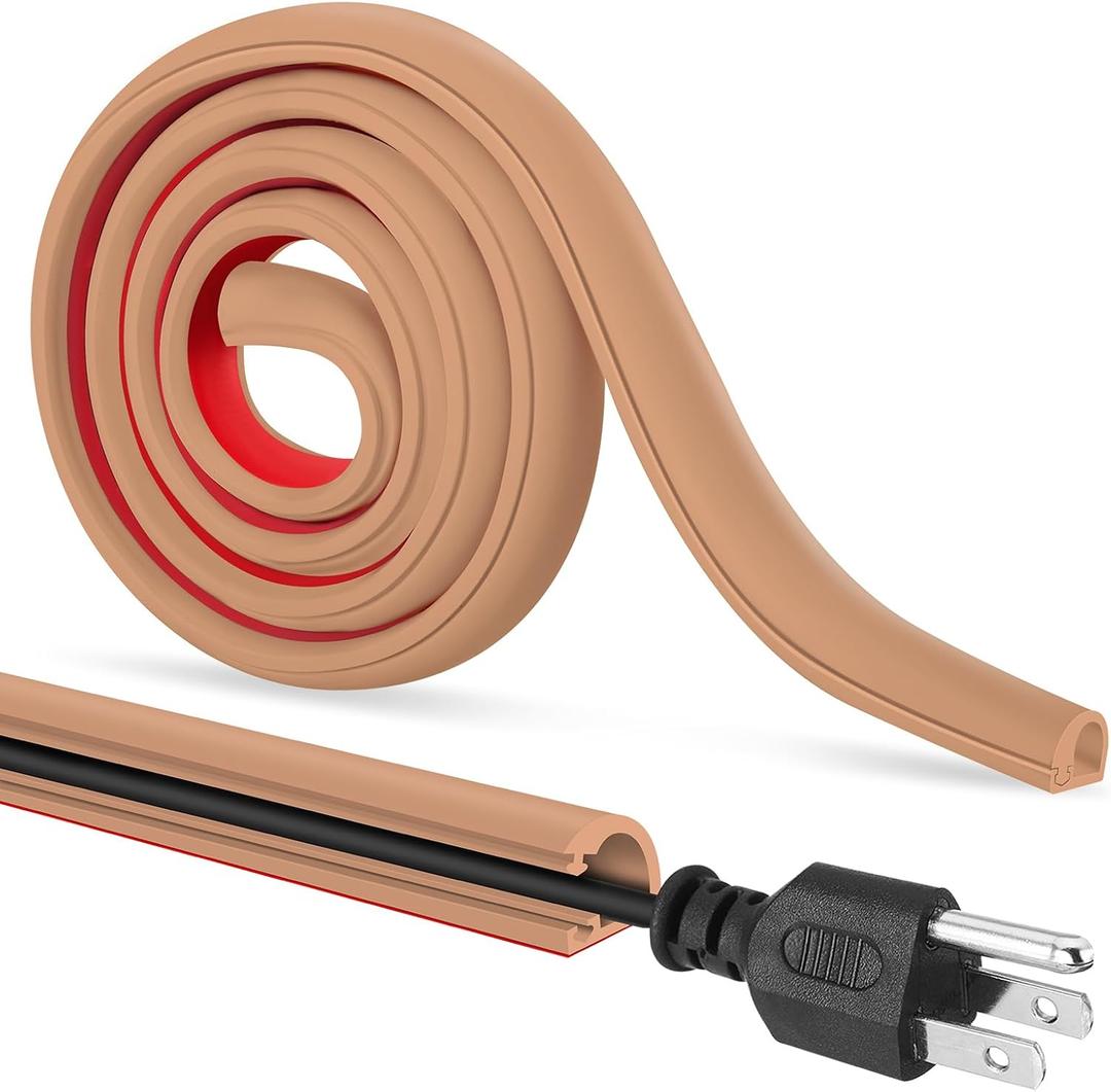 Self-Adhesive Cable Hider, Flexible Wire Cover Cable Raceway for Wires, Wall Mount TV, Home Audio, Network, Power, and Phone Line Managemen (Light Brown, 157inch)