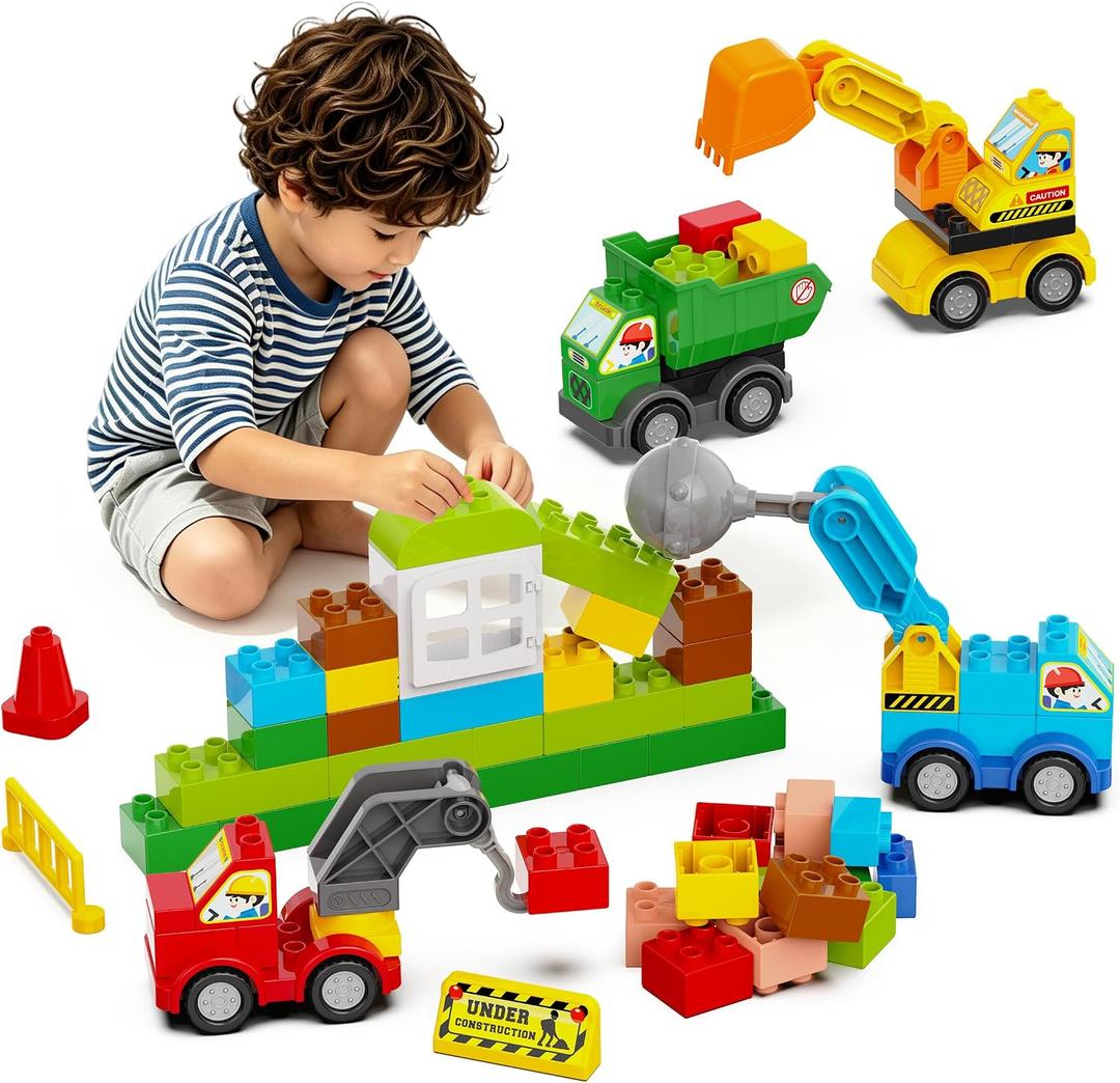 100+ Pcs Building Blocks Set with 4 Trucks, Gift for Kids Ages 3-6