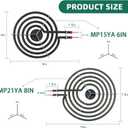 Burner Drip Pan Bowls 5304430149(6")5304430150(8") and Electric Stove Burners MP15YA(6") MP21YA(8") Kit Compatible for Frigi-daire Ken-more Cro-sley Tap-pan Stove by MIFLUS