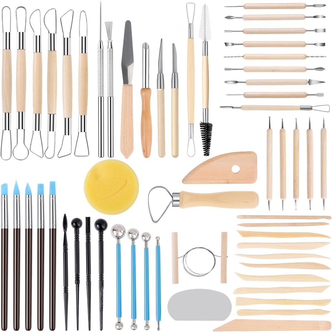57PCS Pottery Sculpting Tools Ceramic Clay Carving Tools Set for Beginners Expert Art Crafts Kid's After School Pottery Clay Tool
