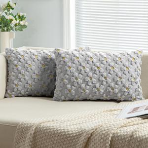 EMEMA Spring Summer Decorative Throw Pillow Covers 18x18 Inch Set of 2 Soft Plush Faux Couch Pillow Covers Sun Flower Pillowcase Cushion Case Holiday for Home Decor Sofa Bed Living Room Light Grey