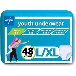 Medline Drytime Disposable Protective Youth Underwear, Large/XL, 12 Count (Pack of 4)