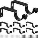 TOKPLNU Adjustable Curtain Rod Holders, 8 Pack Heavy Duty Black Iron Wall Mount Brackets For 1-1.1 Inch Diameter Drapery Rods