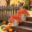 Artificial Fall Hanging Flowers for Outdoors Decoration, 2Pcs Fake Petunias Silk Plants UV Resistant No Fade, Realistic Faux Flower Look Real for Outdoor Planters Garden Porch Patio (Fall Orange)