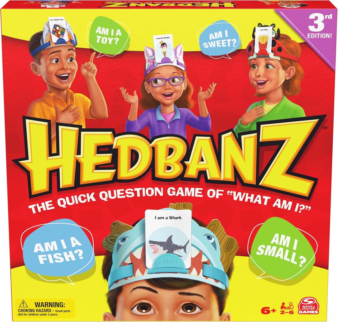 Spin Master Games, Hedbanz 3rd Edition with New Cards & Headbands, Picture Guessing Card Game, Quick Questions & Fast Fun, Easy to Play for Family & Kids, 2-6 Players, for Ages 6 & Up