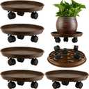 5 Packs Extra-large Plant Caddy with Wheels 15" Rolling Plant Stands Heavy-duty Plant Dolly Plastic Planter Roller Base Pot Movers Plant Saucer on Wheels Indoor Outdoor Plant Tray Coaster, Matte brown