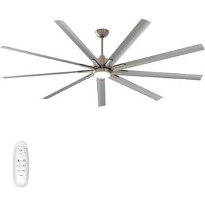 warmiplanet Ceiling Fans with Lights and Remote Control, 84-Inch, Reversible Silent DC Motor, 6 Speed, 3 Color Dimmable LED Light, Timer, Nickel, 9-Blades