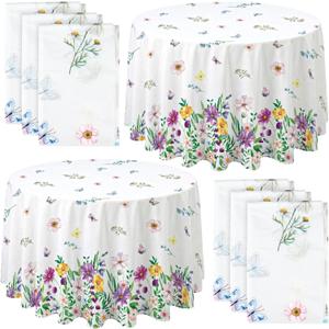 Ganeen 6 Pcs Spring Wildflower Plastic Tablecloth 84 Inch Spring Round Tablecloths Floral Theme Birthday Decor Disposable Plastic Waterproof Table Covers for Holiday Wedding Decoration Party Favor