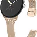 FitTurn Slim Metal Bands for Google Pixel Watch 4 3 41mm/2 1 Band Women Men, Grids Thin Stainless Steel Mesh Loop Snap Clasp Strap Replacement for Pixel Watch 4 3 41mm Fitness & Health Tracker