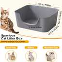 Low Entry Cat Litter Box with High Sides - Open-Top Anti-Splash, Durable Easy-Clean Pan for Kittens, Munchkin Cats, Senior Medium-Sized Cats & Small Pets (Rabbits), 19.3x13.3x7.8 Grey