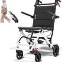 Super Lightweight Transport Wheelchair. Easy to Travel, Locking Hand Brakes, User-Friendly, Folding, Portable. for Adults or Child (up to 220lbs)