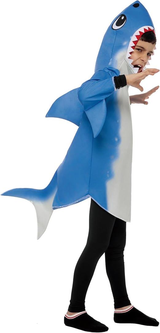 Spooktacular Creations Halloween Shark Costume Kids, Shark Boy Costume Gray Blue with Fin Tail for Halloween Dress Up Party (Blue, M)