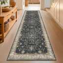 Black Washable Long Runners for Hallways, 2'6"x8' Wide Kitchen Runner Rug, Entryway Indoor Rug, Non Slip Rubber Backing Boho Vintage Floor Decor (Ashen / Multi)